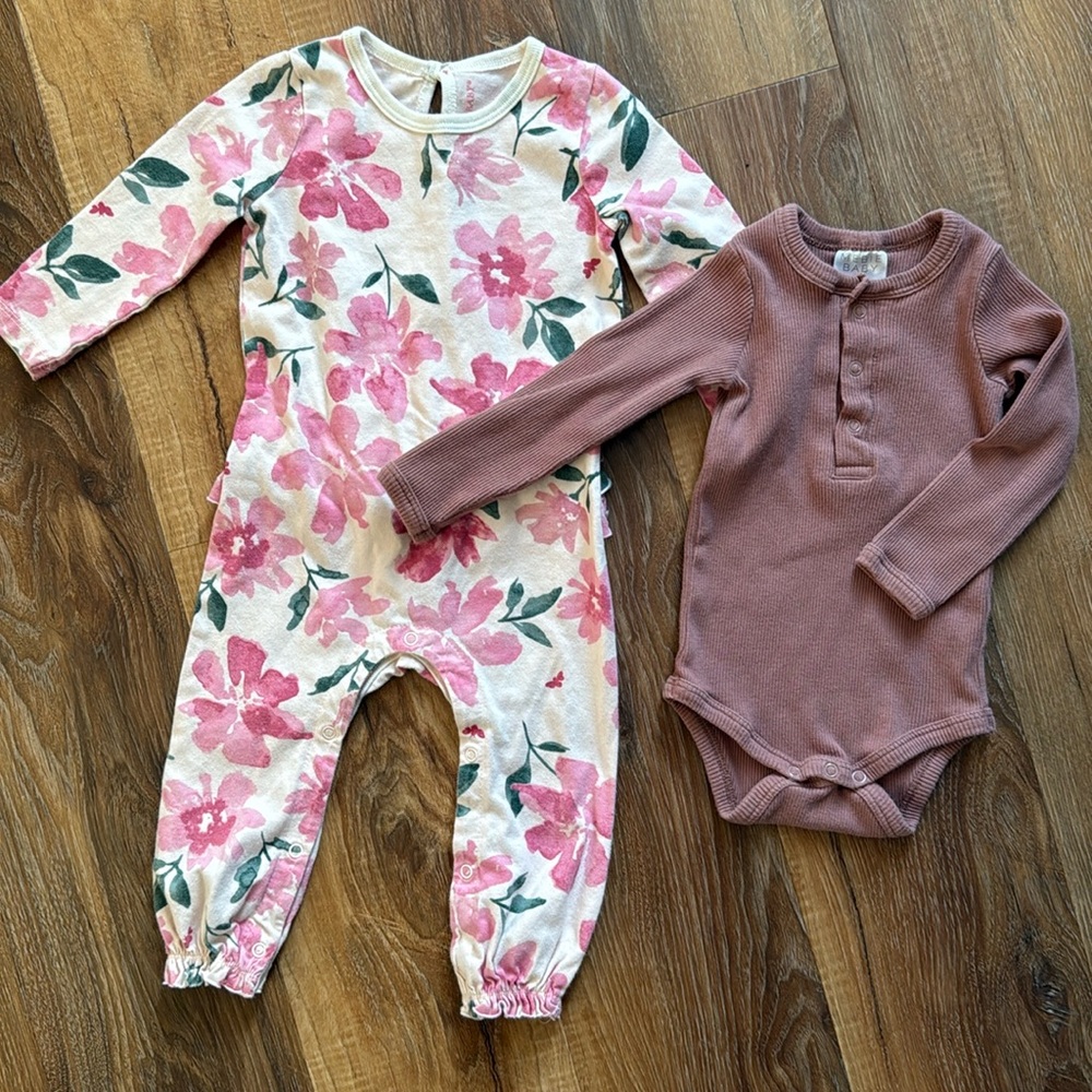 Burt’s Bees one piece & Mebie Baby long sleeve onesie
